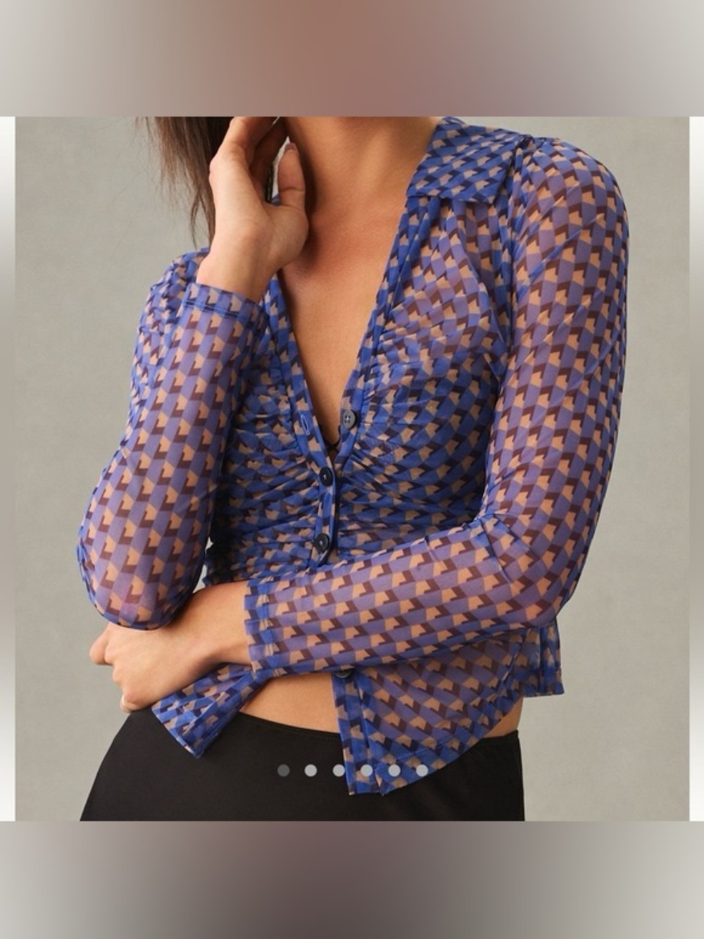 Maeve By Anthropologie Sheer Ruched Buttondown Geometric Print Size Small